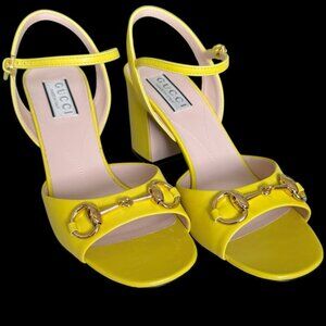 Gucci 771603 Horsebit Mid Heel Sandals, Slip-on In Yellow Size 37, 37.5, 38